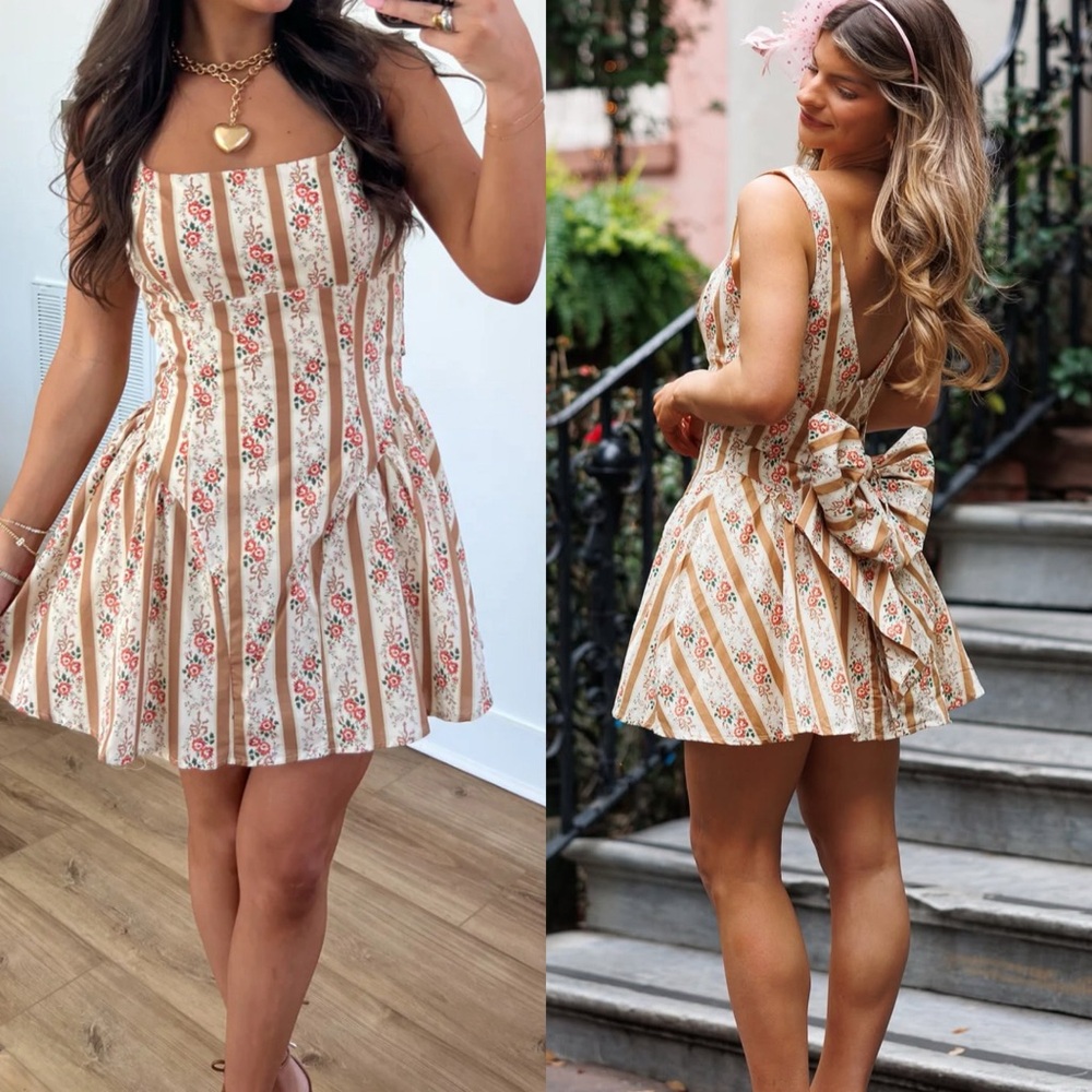 Princess Polly Elegant Floral and Stripe Mini Dress